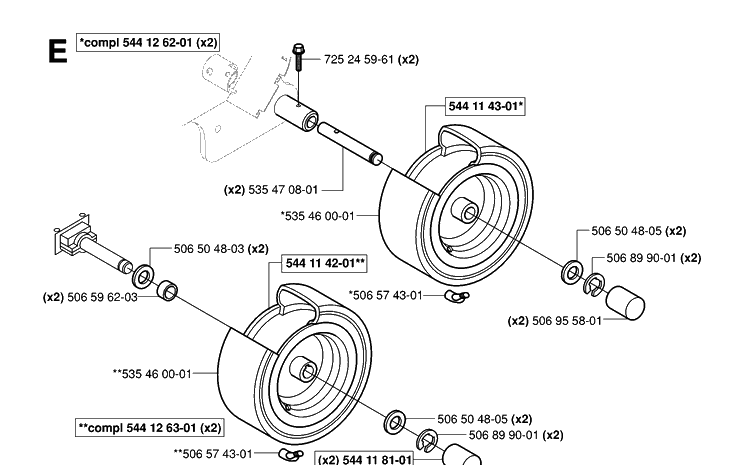 Wheels And Tires Diagram and Parts List for RIDER16 (953521401)(2006-01) Husqvarna Lawn Mower