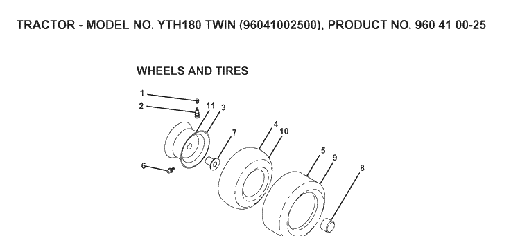 Wheels And Tires Diagram and Parts List for YTH180 (96041002500)(2007-02) Husqvarna Lawn Tractor