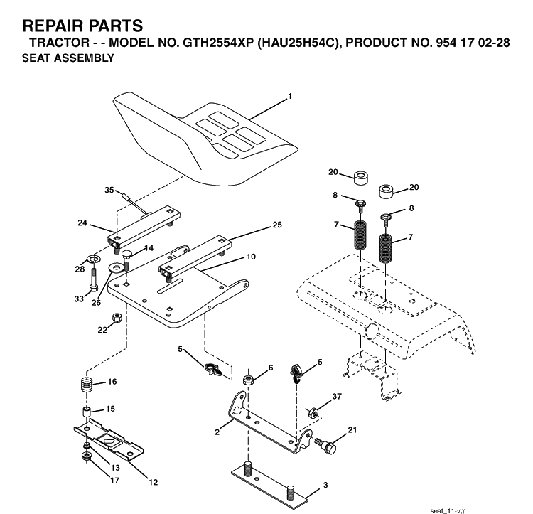 Seat Diagram and Parts List for GTH2554XP (HAU25H54C)(2005-04) Husqvarna Lawn Tractor
