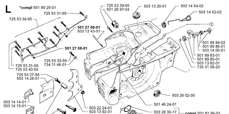 Crankcase Diagram and Parts List for 3120 20000600001-20013500000 Husqvarna Chainsaw