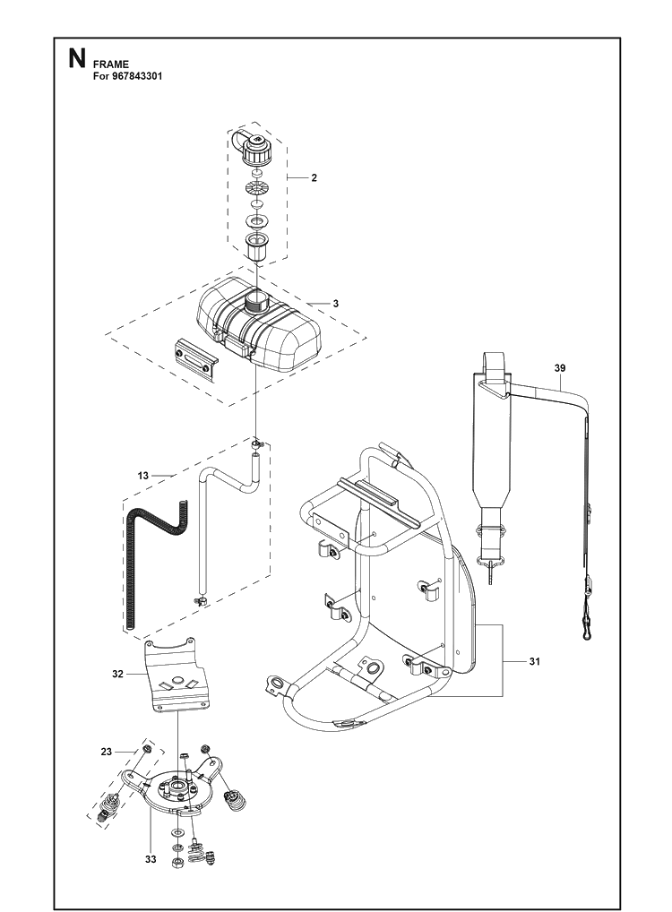Frame 2 Diagram and Parts List for 131RB  Husqvarna Edger