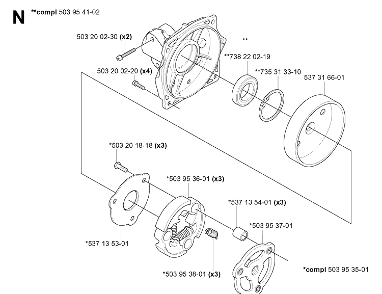 Clutch Diagram and Parts List for 343F 20043100001-20064000000 Husqvarna Brush Cutter