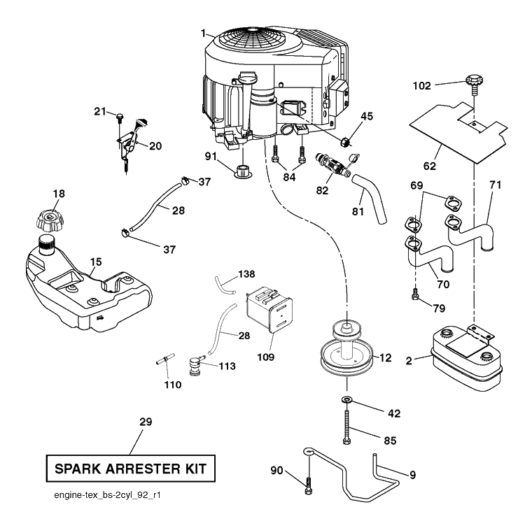 Engine Diagram and Parts List for YTH22V46 (96045004101)(2013-10) Husqvarna Lawn Tractor