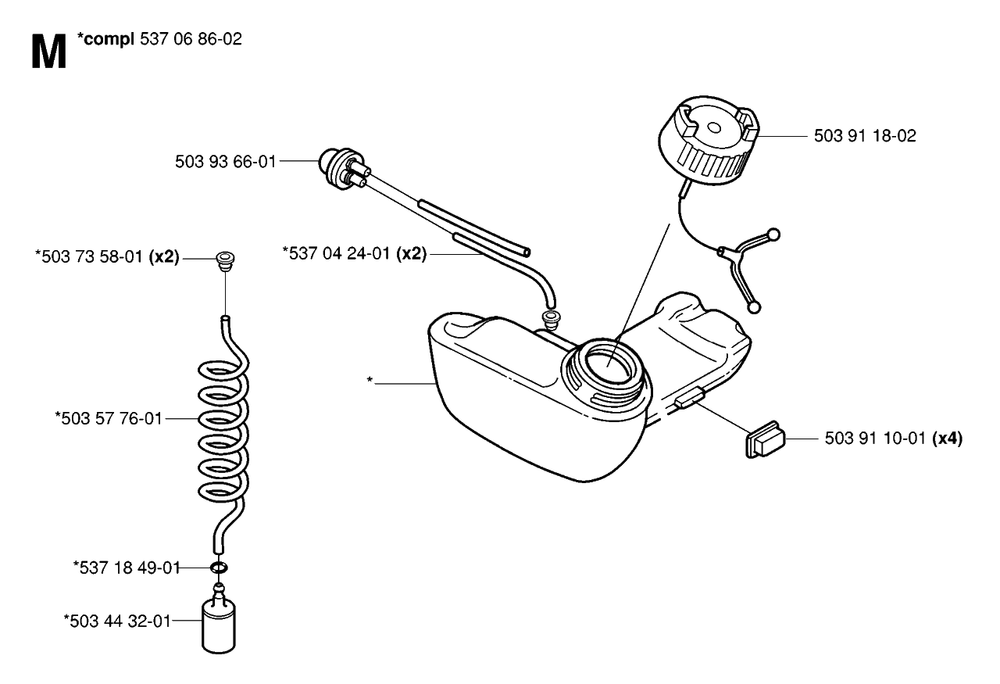 Fuel Tank Diagram and Parts List for 326L 20061400001 & Above Husqvarna Trimmer