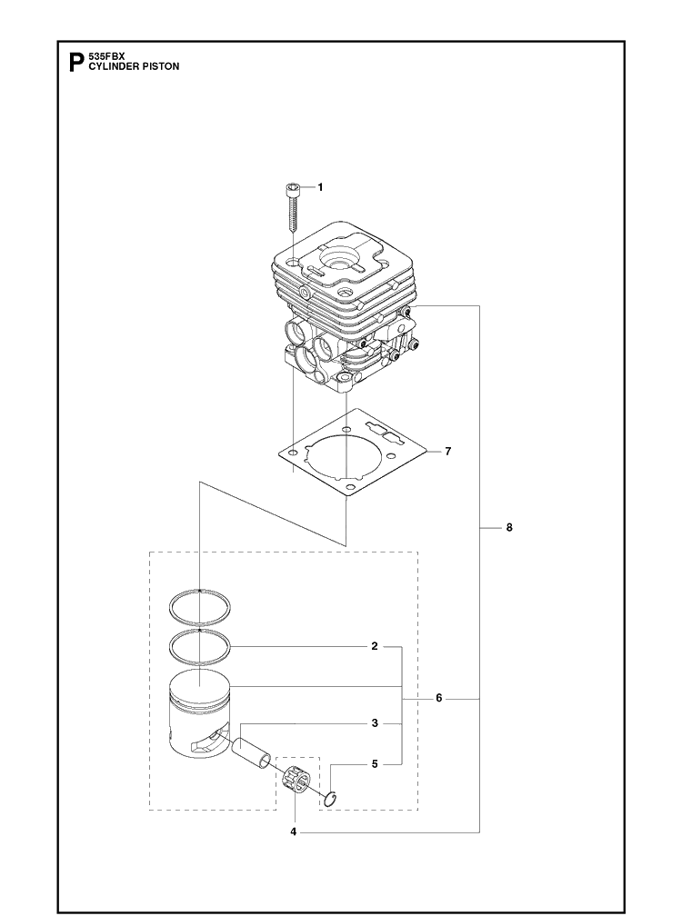 Cylinder Piston Diagram and Parts List for 535FBX  Husqvarna Brush Cutter