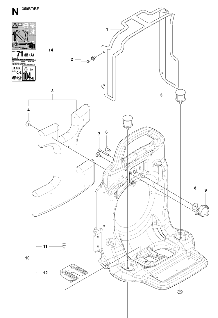 Frame Diagram and Parts List for 350BT 20170600001-Current Husqvarna Leaf Blower / Vacuum