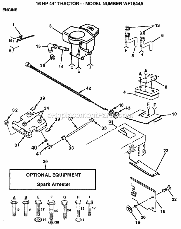 Engine Diagram and Parts List for WE1644A 1994 Husqvarna Lawn Tractor