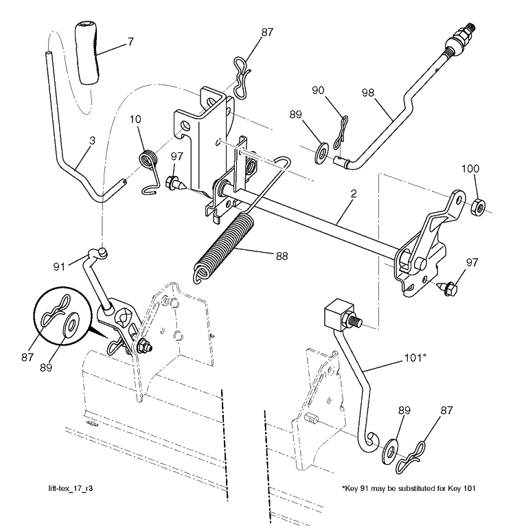 Mower Lift Lever Diagram and Parts List for YTH21K46 (96048000900)(2010-12) Husqvarna Lawn Tractor