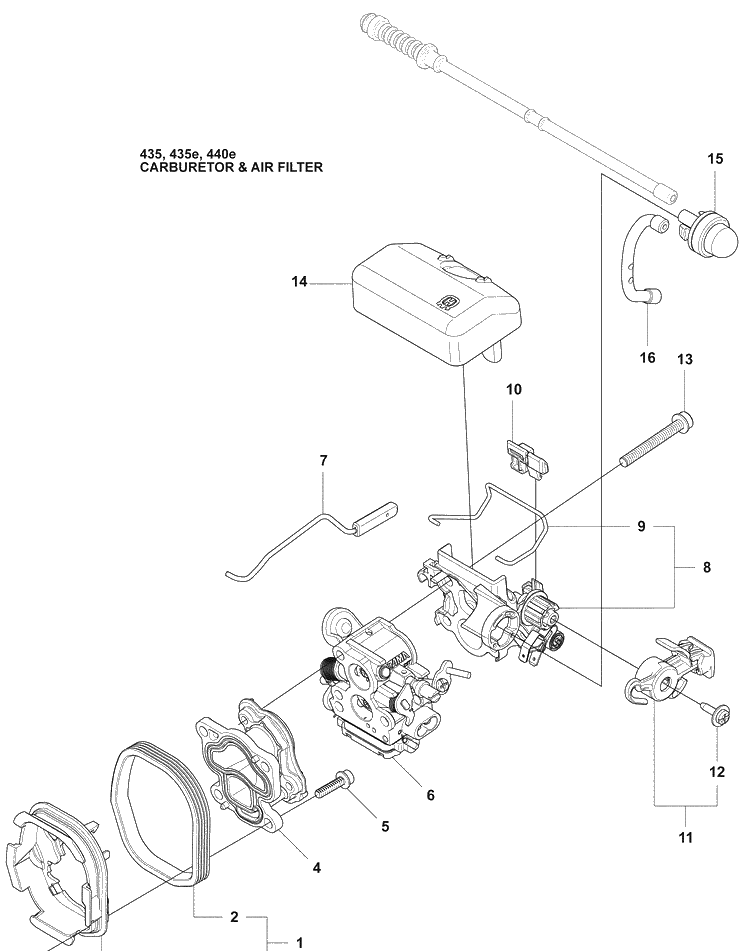 Carb. And Air Filter Diagram and Parts List for 440E 2009-02 Husqvarna Chainsaw