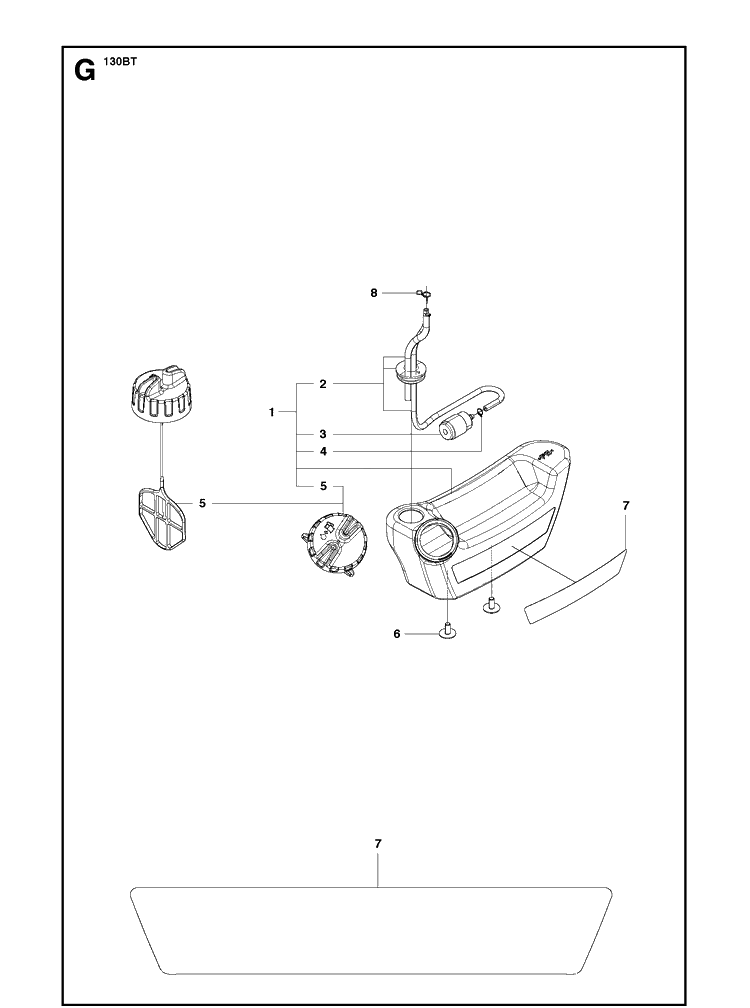 Fuel Tank Diagram and Parts List for 130BT  Husqvarna Leaf Blower / Vacuum