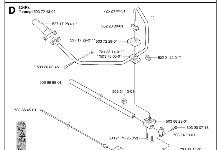 Shaft And Handle Diagram and Parts List for 324RX  Husqvarna Brush Cutter