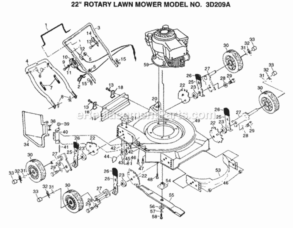 Page A Diagram and Parts List for 3D209A 1999 And Before Husqvarna Lawn Mower