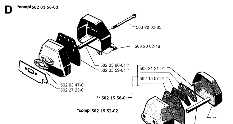 Muffler Diagram and Parts List for 250RX 19954000001-19973100000 Husqvarna Brush Cutter