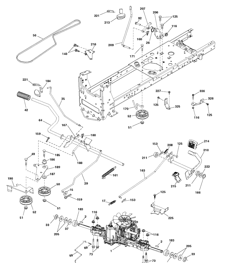 Drive Diagram and Parts List for YTH18K42 (96043025000)(2017-09) Husqvarna Lawn Tractor