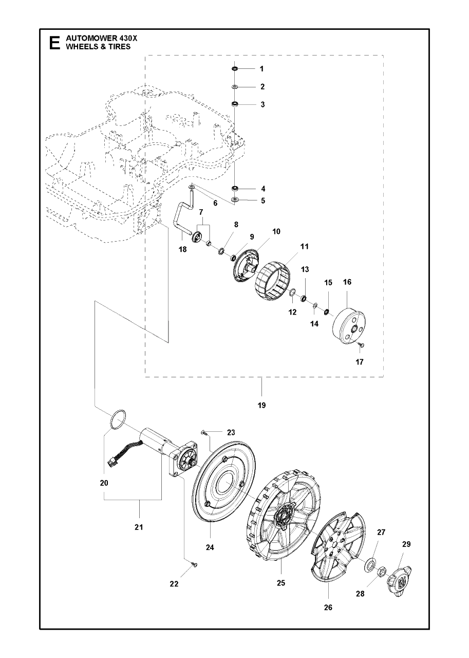 Wheels And Tires Diagram and Parts List for 430X 2016-02 Husqvarna Lawn Mower