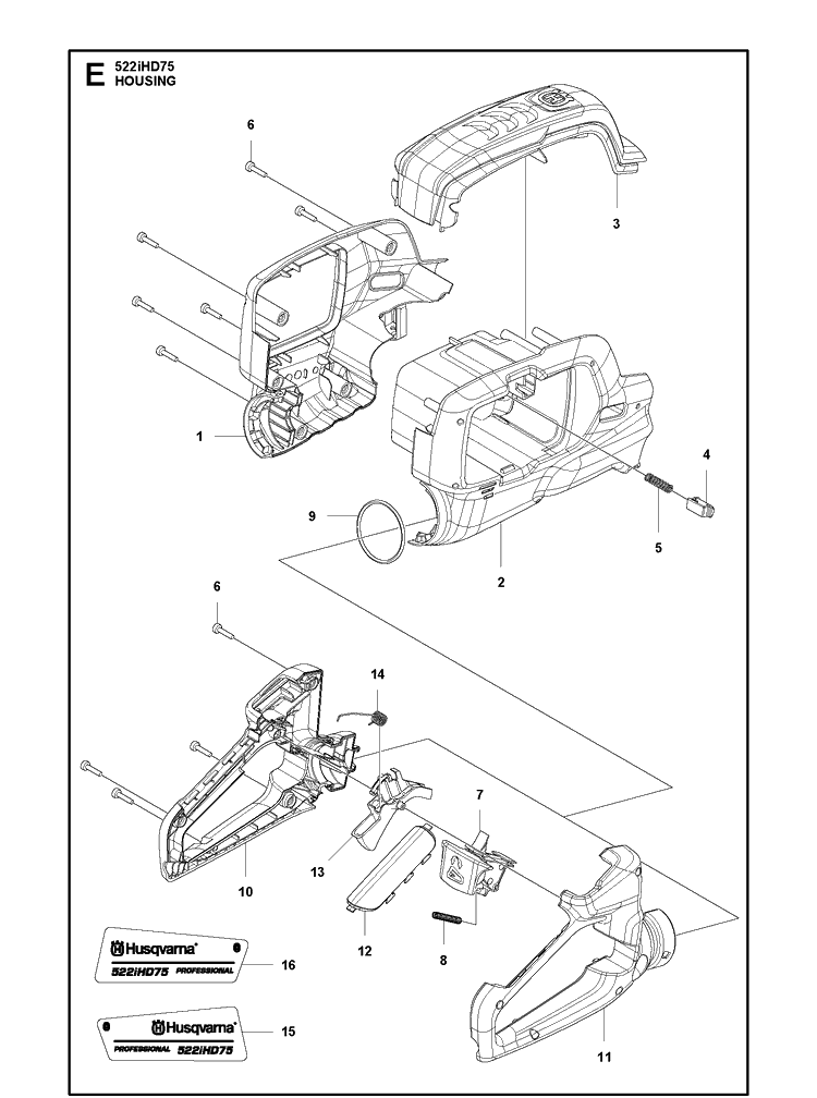Housing Diagram and Parts List for 522IHD75  Husqvarna Hedge Trimmer