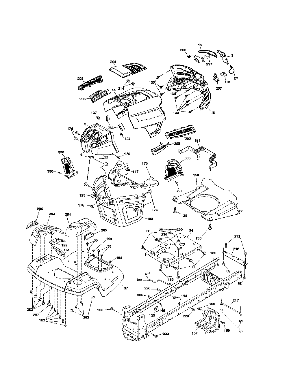 Chassis Diagram and Parts List for YTH2348-917240442  Husqvarna Lawn Tractor