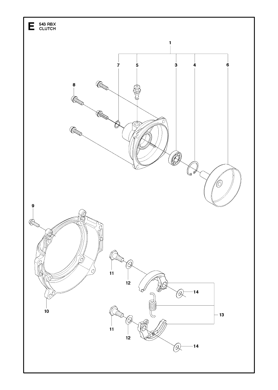 Clutch Diagram and Parts List for 543RBX 20130500001 - 20154400000 Husqvarna Brush Cutter