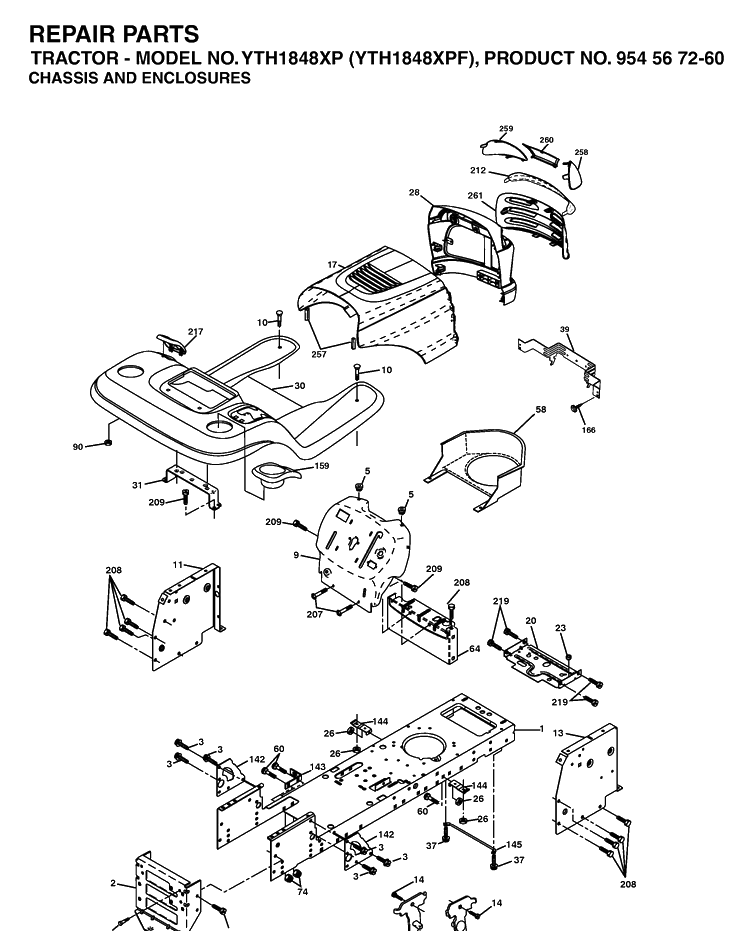 Chassis And Enclosures Diagram and Parts List for YTH1848XP (954567260)(2003-06) Husqvarna Lawn Tractor