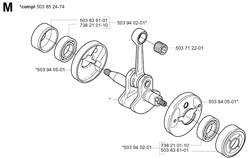 Crankshaft Diagram and Parts List for 325HE4X 20010100001 - 20011800000 Husqvarna Hedge Trimmer
