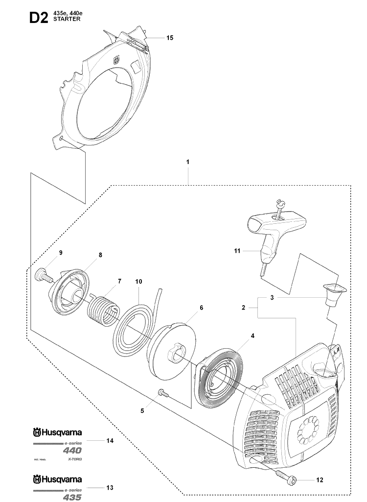 Starter Diagram and Parts List for 440E 20090400001-20102300000 Husqvarna Chainsaw