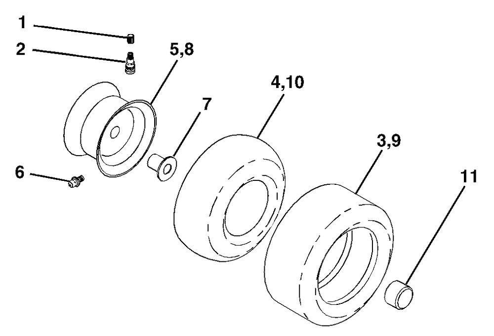 Wheels And Tires Diagram and Parts List for YTH2248 (954571977-A)(2004-06) Husqvarna Lawn Tractor