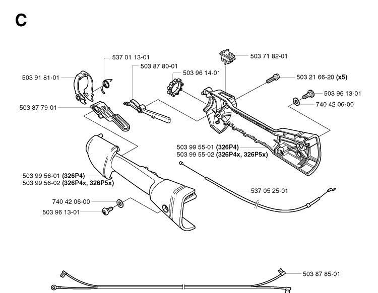 Handle And Controls Diagram and Parts List for 326P 20021800001-20042300000 Husqvarna Pole Saw