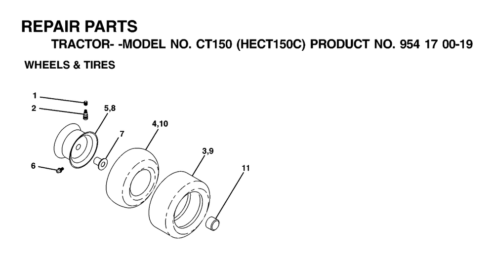 Wheels And Tires Diagram and Parts List for CT150 (954170019-C)(2001-01) Husqvarna Lawn Tractor
