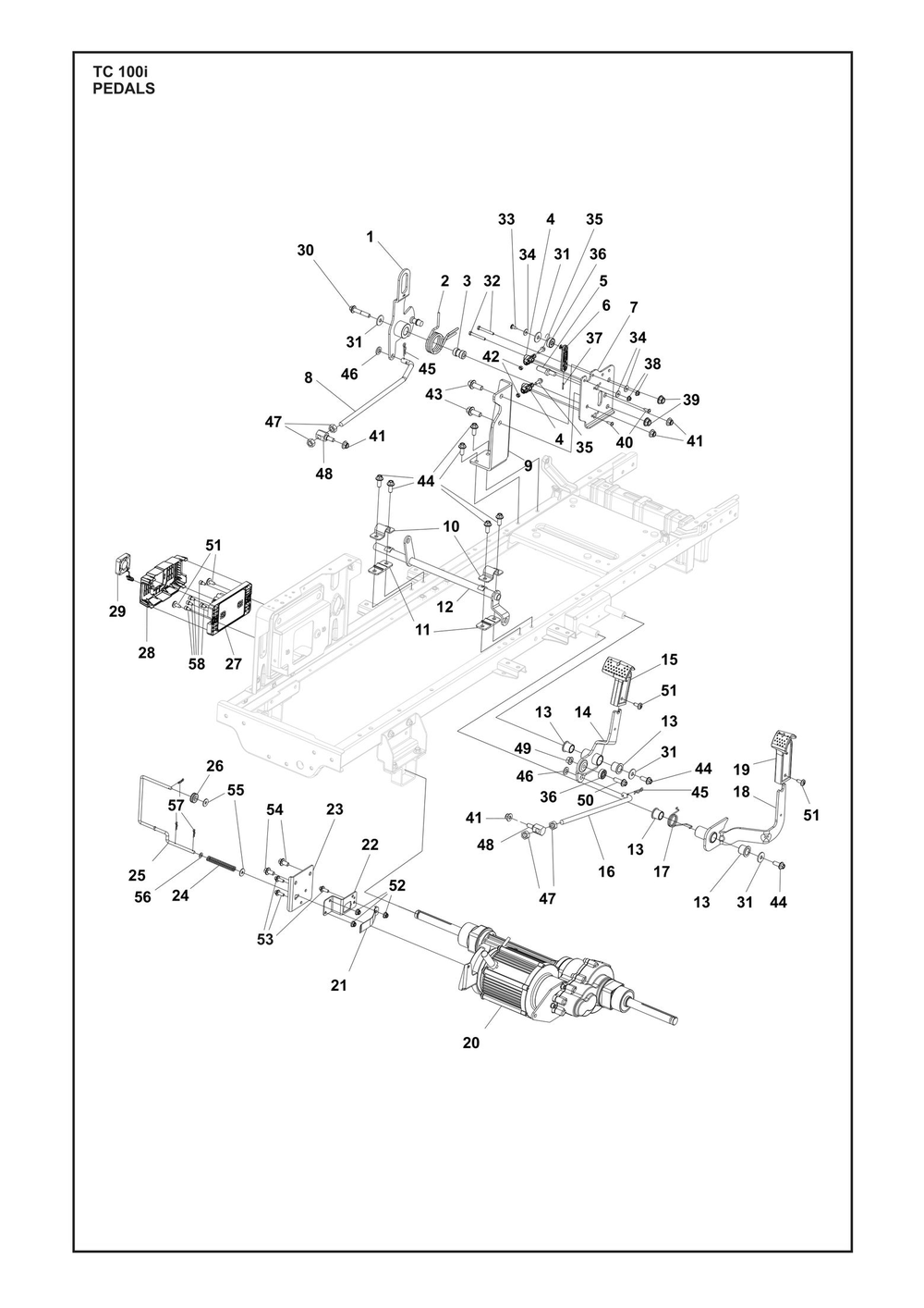 Pedals Diagram and Parts List for TC100I  Husqvarna Lawn Tractor
