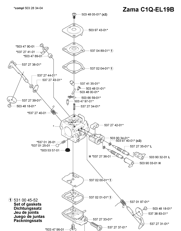 Carburetor Parts Diagram and Parts List for 338XPT 2005-03 Husqvarna Chainsaw