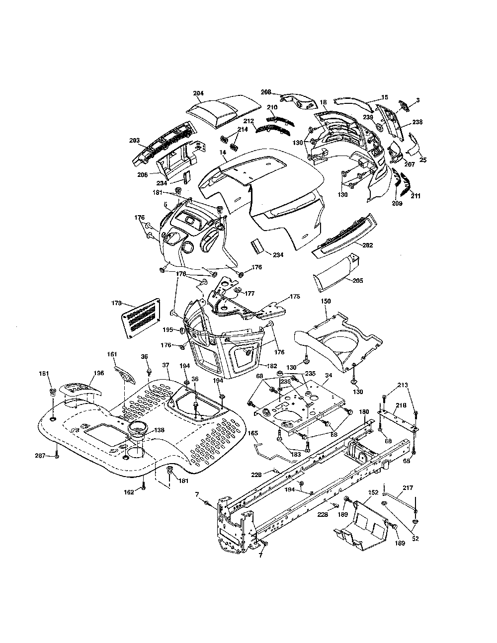 Chassis Diagram and Parts List for YTH2348-917286560  Husqvarna Lawn Tractor