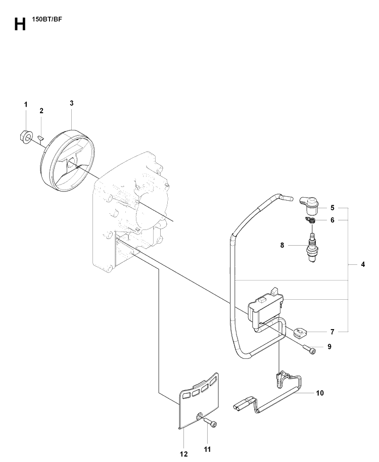 Ignition System And Clutch Diagram and Parts List for 150BF 20071800001-20084000000 Husqvarna Leaf Blower / Vacuum