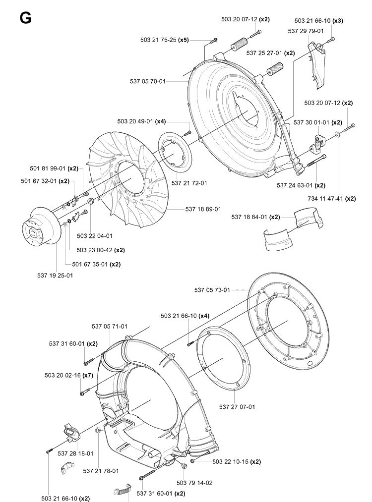 Fan Diagram and Parts List for 356BF 20044000001-20144899999 Husqvarna Leaf Blower / Vacuum
