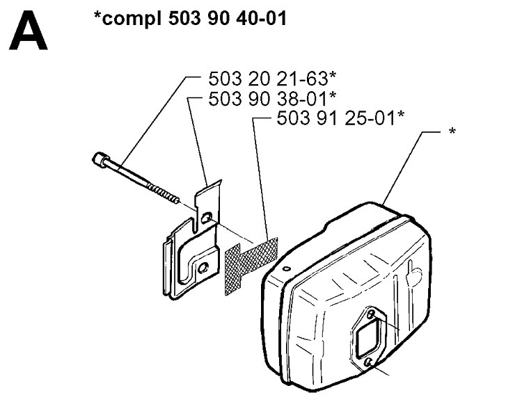 Muffler Diagram and Parts List for 225BV 19970500001-Current Husqvarna Leaf Blower / Vacuum