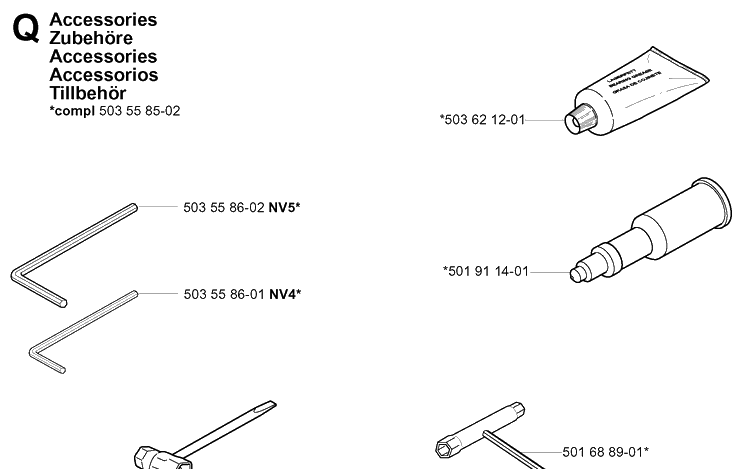 Accessories 2 Diagram and Parts List for 385XP 20051000001-20064000000 Husqvarna Chainsaw