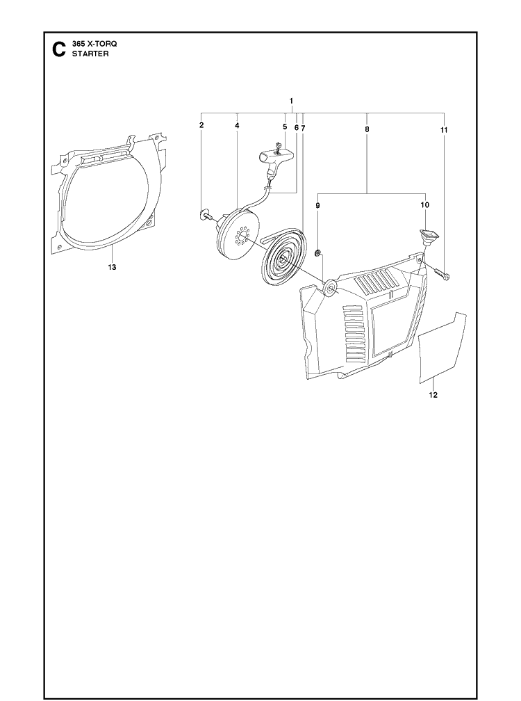 Starter 4 Diagram and Parts List for 365 X-TORQ Husqvarna Chainsaw