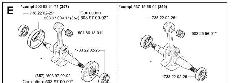 Crankshaft Diagram and Parts List for 359 20014000001-20041800000 Husqvarna Chainsaw