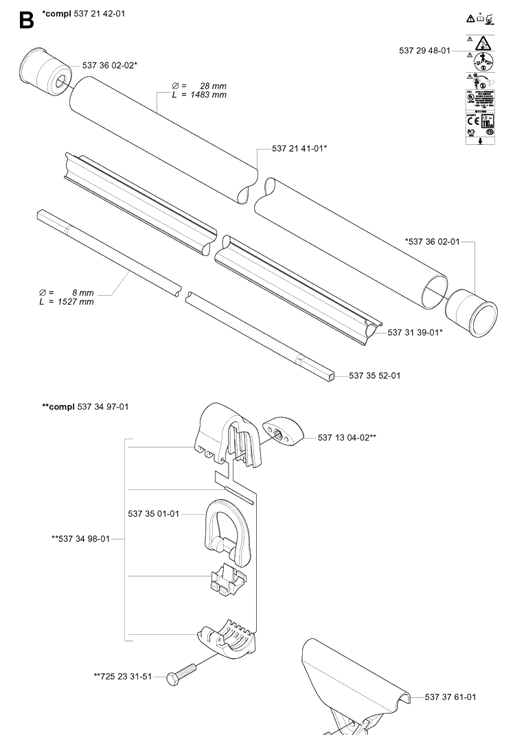 Shaft Diagram and Parts List for 335R  Husqvarna Brush Cutter