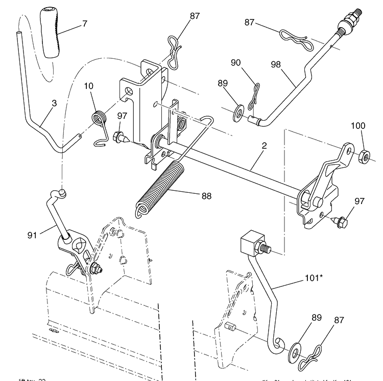 Mower Lift Diagram and Parts List for YTH2042 (96043010602)(2010-03) Husqvarna Lawn Mower