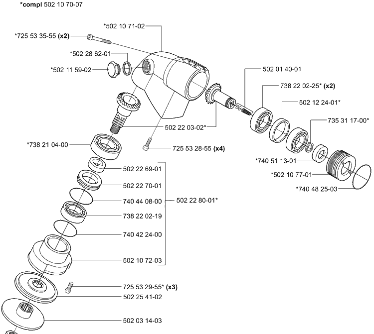 Gear Head Diagram and Parts List for 265RX 2001-07 Husqvarna Brush Cutter