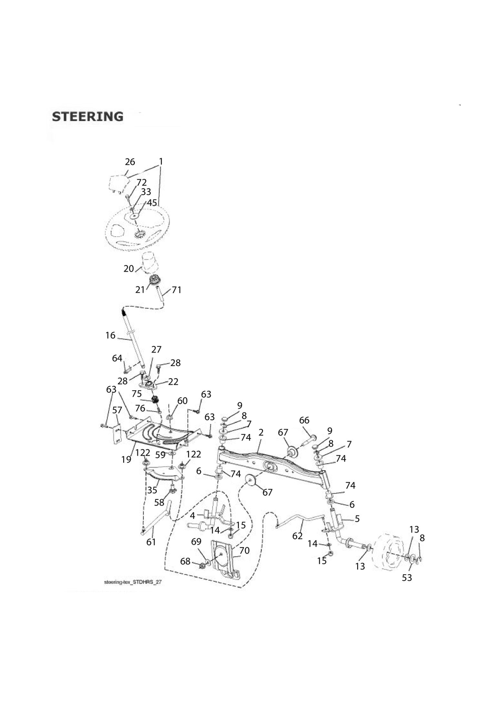 Steering Diagram and Parts List for TC130 2020 Husqvarna Lawn Tractor