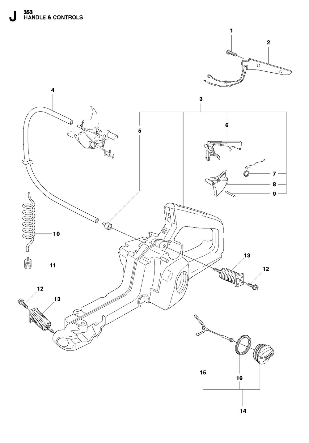 Fuel Tank Diagram and Parts List for 353-353G 353E-tech-353G E-tech Husqvarna Chainsaw