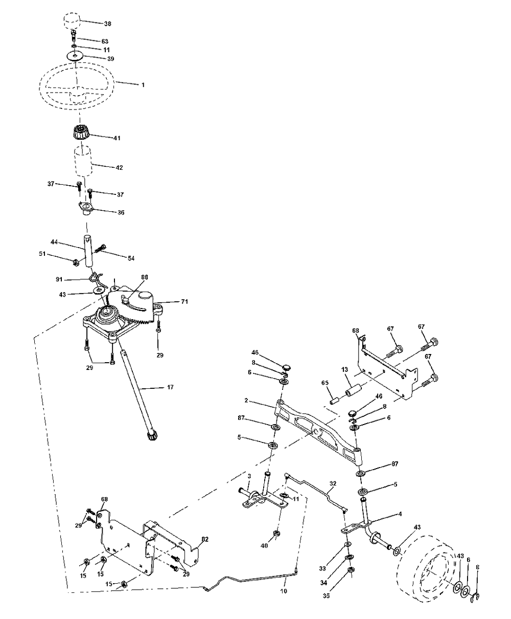 Steering Assembly Diagram and Parts List for YTH1746 (954567055-B)(2001-01) Husqvarna Lawn Tractor