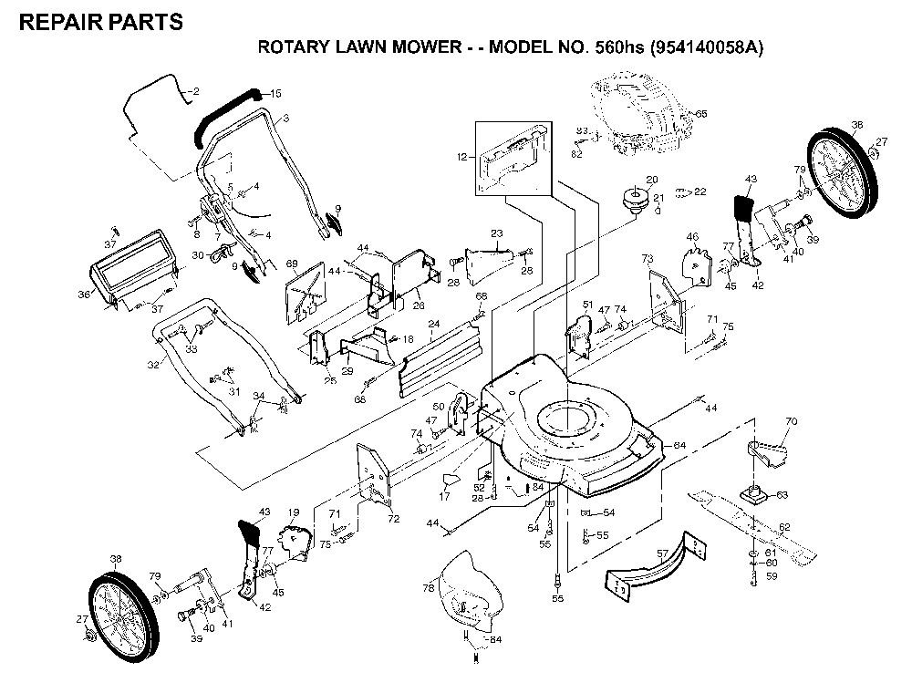 Repair Parts Diagram and Parts List for 560HS (954140058A)(1998-02) Husqvarna Lawn Mower
