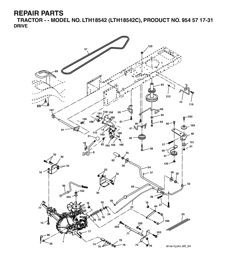 Drive Diagram and Parts List for LTH18542-LTH18542C 2004-08 Husqvarna Lawn Tractor