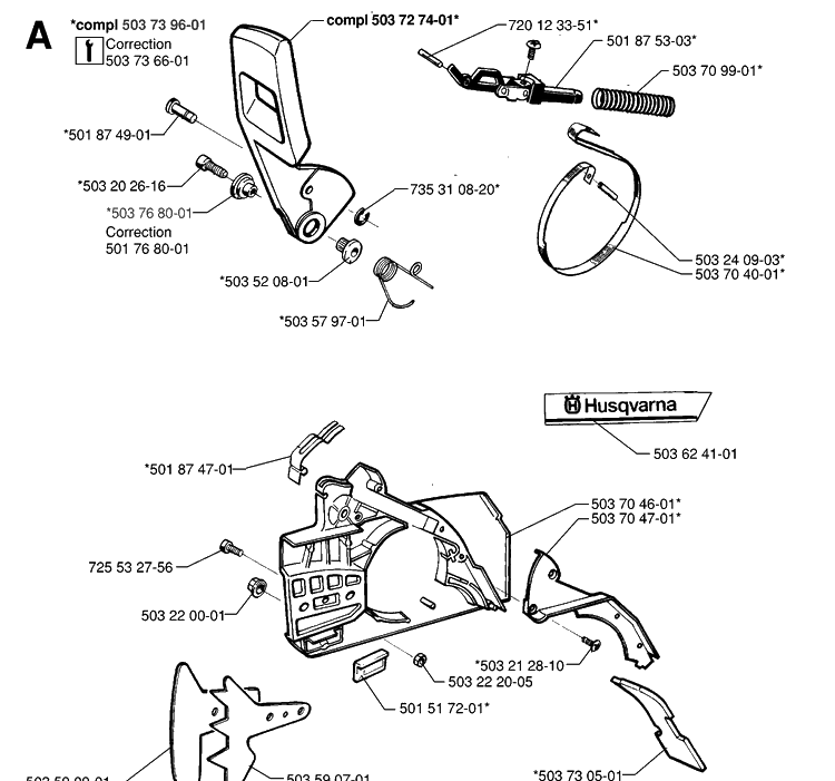Chain Brake Diagram and Parts List for 268 19970100001-19994500000 Husqvarna Chainsaw