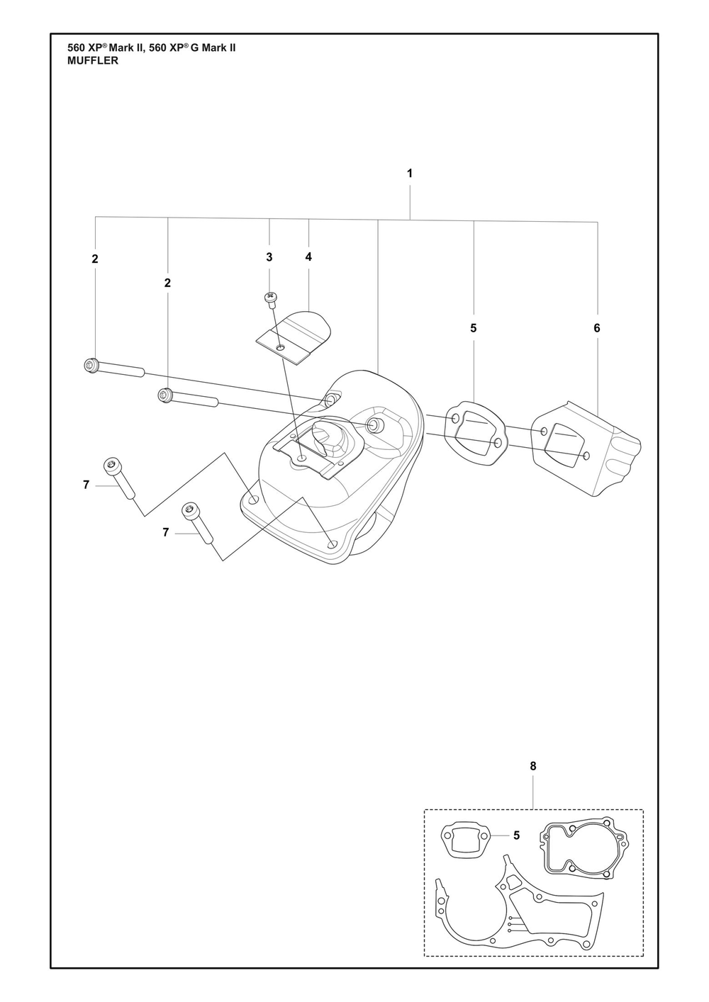 Muffler Diagram and Parts List for 560XPMARKII  Husqvarna Chainsaw