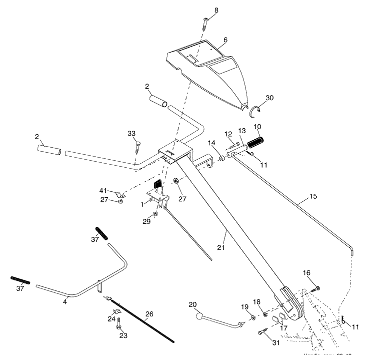 Handle Assembly Diagram and Parts List for 700DRT (96093000404)(2008-11) Husqvarna Tiller