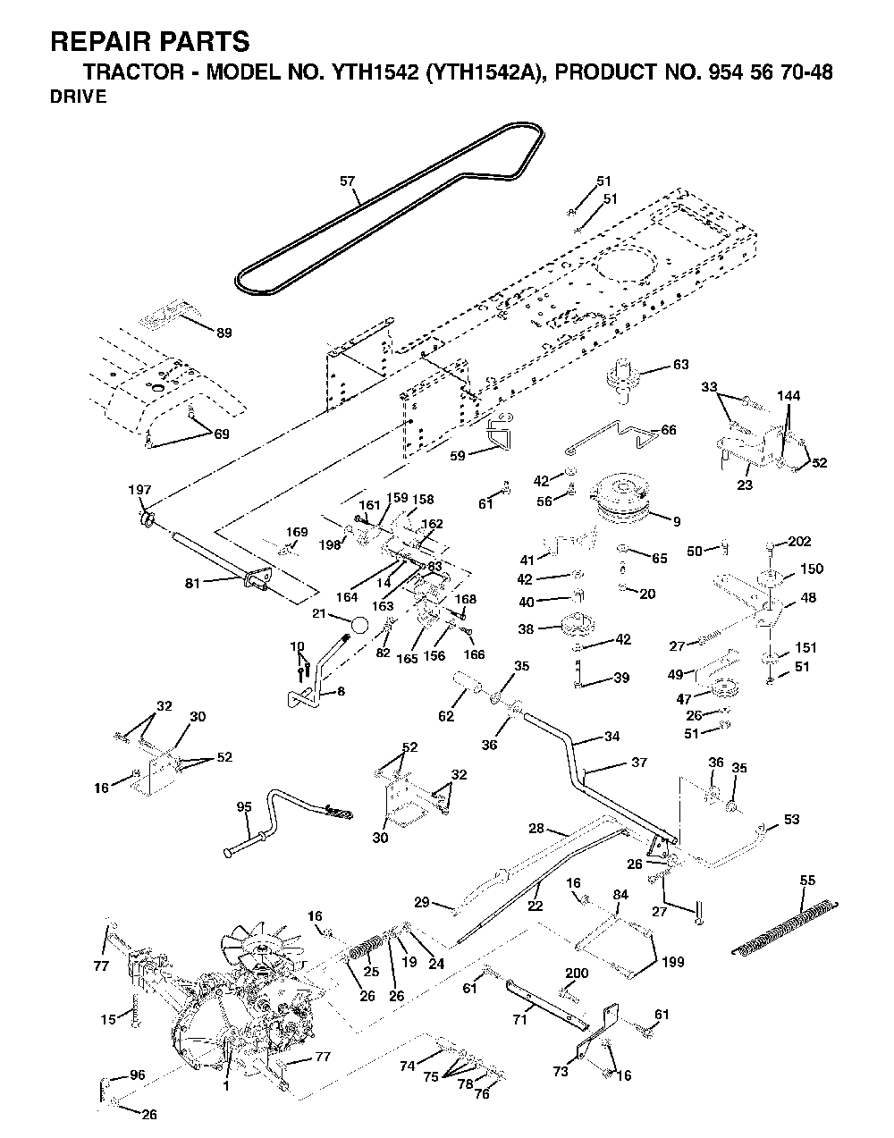 Drive Diagram and Parts List for YTH1542A (954567048)(2000-11) Husqvarna Lawn Tractor