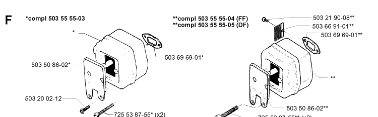Muffler Diagram and Parts List for 262XP 19960100001-19981400000 Husqvarna Chainsaw